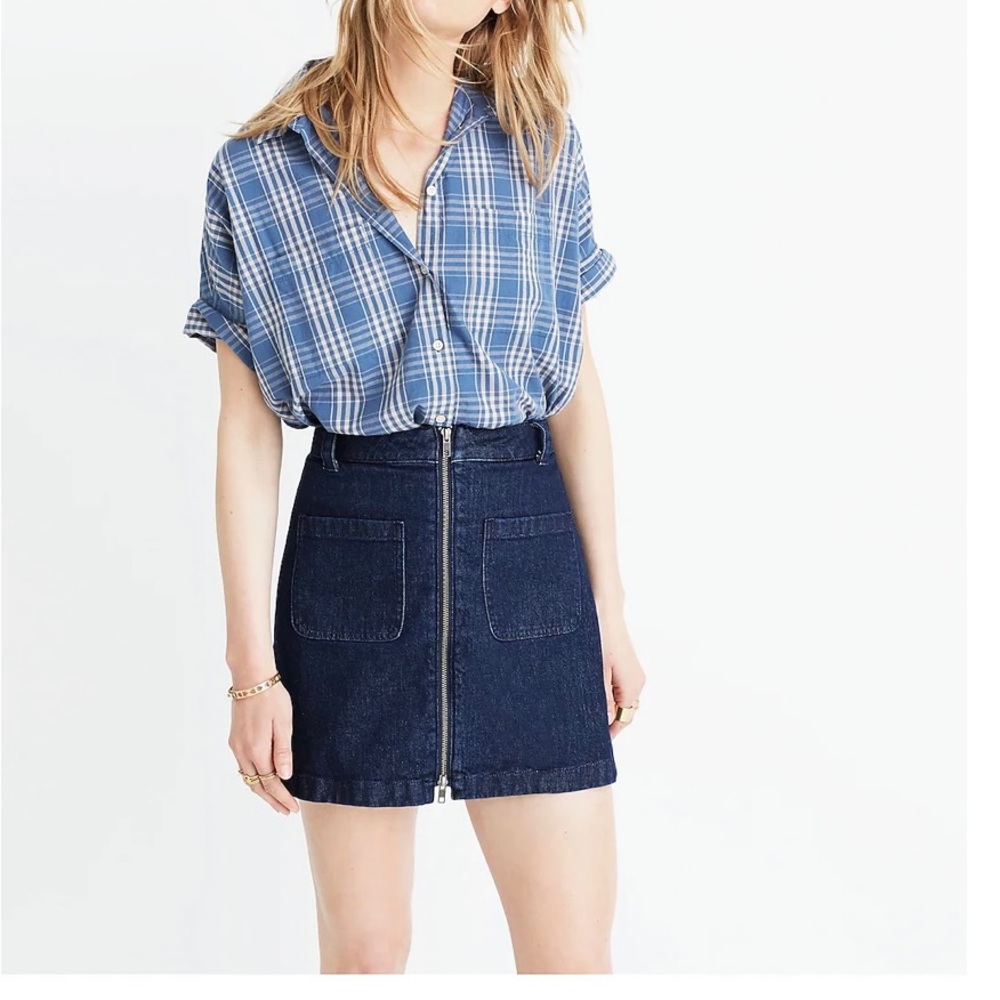 Madewell Zipper Mini Blue Denim Jean Skirt Fall Vacation Summer Festival Western